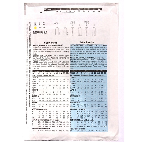 🦋 Sewing Pattern Butterick 6218 Fast & Easy Classics Misses Petite Skirt Pants - Picture 2 of 3